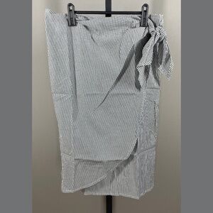 NEW Chaps Skirt Womens 6 black stripe faux wrap straight midi preppy casual